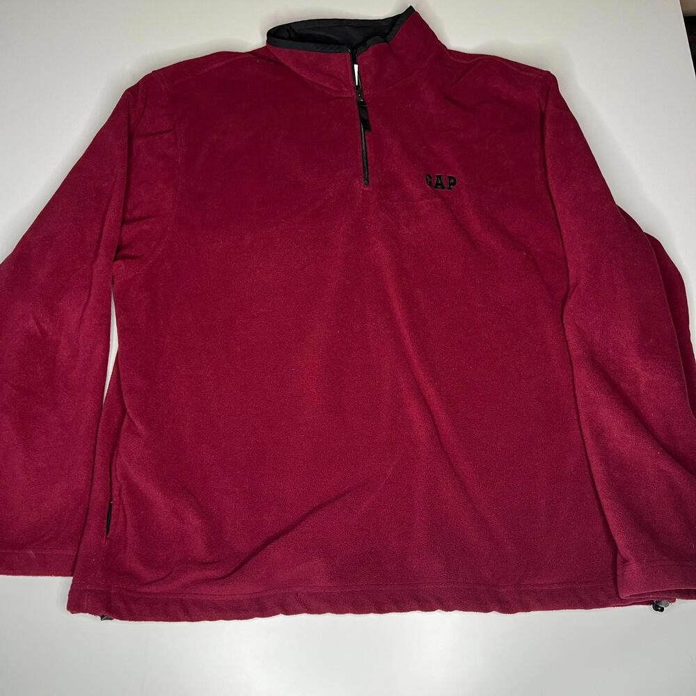 GAP Fleece Quarter Zip Pullover XXL Red Black Trim Warm Soft Casual Outdoor
